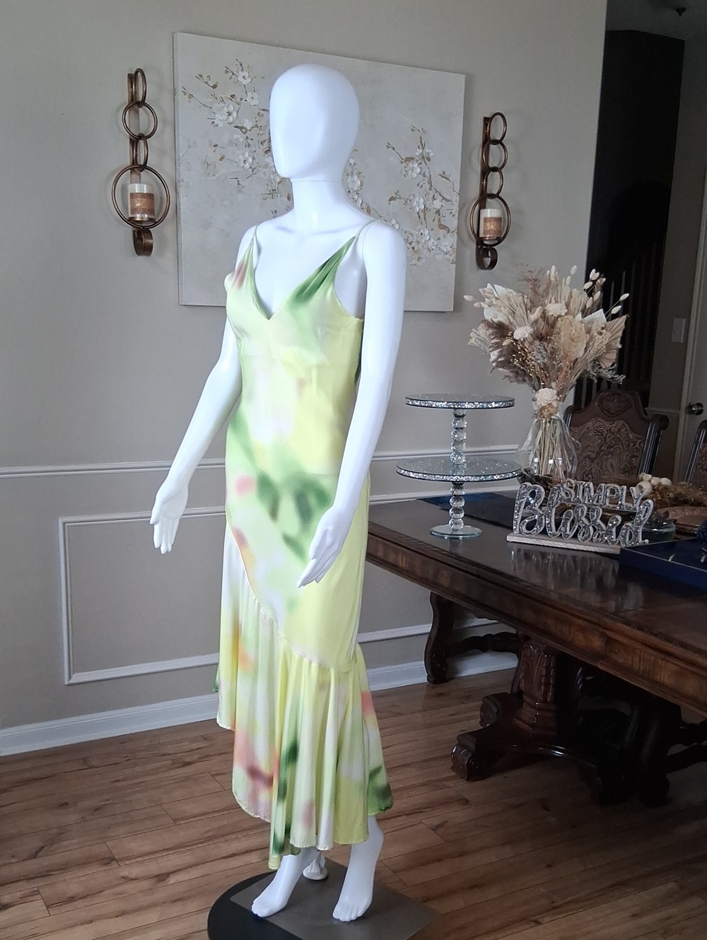 Women's Asymmetrical Summer Resort Slip Midi Dress in Lemon Tie-Dye Multi XS - Picture 8 of 16